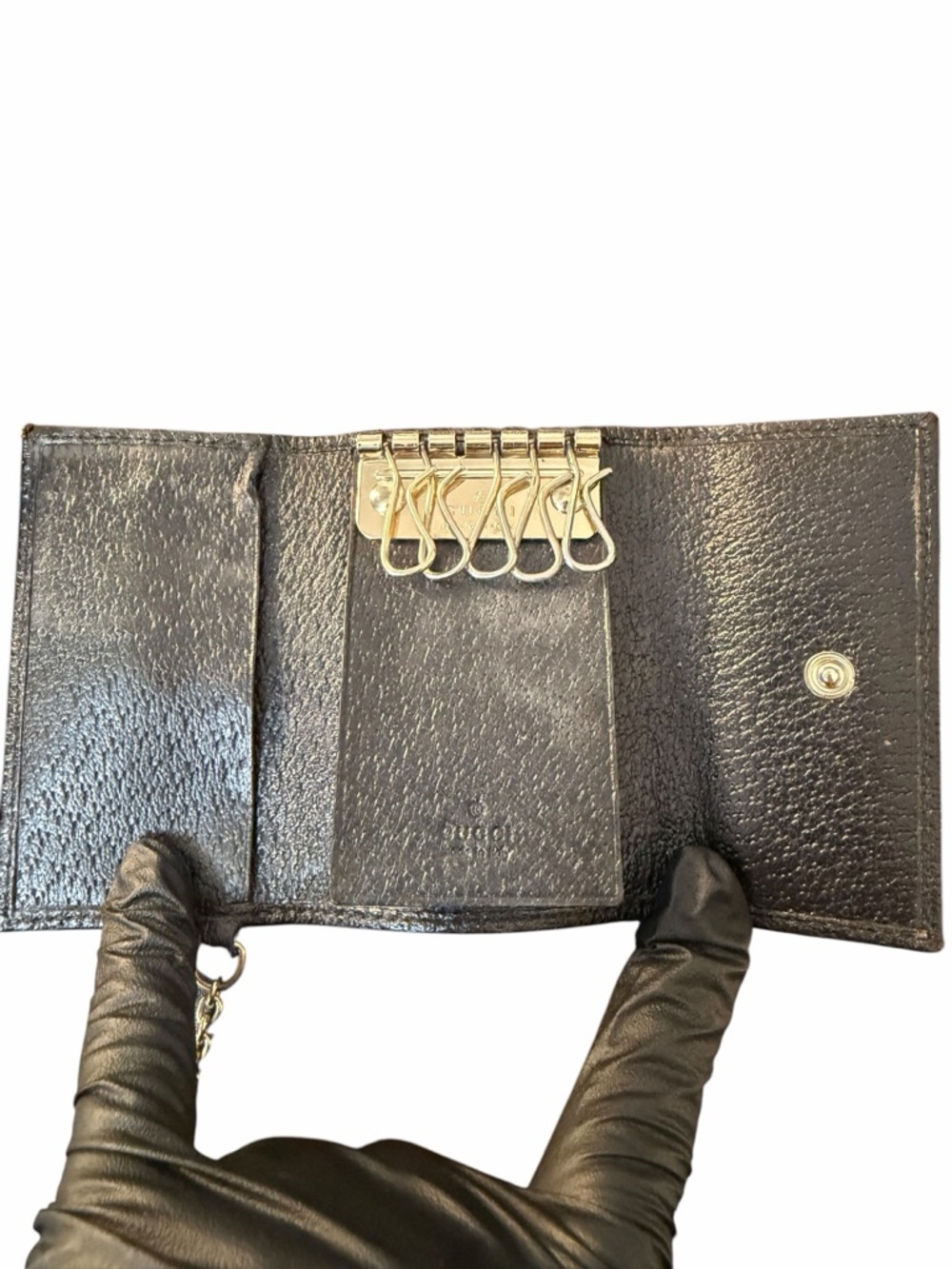 Vintage Gucci GG Monogram Black Canvas Key Case With Boot Charm (A245) - Picture 8 of 10